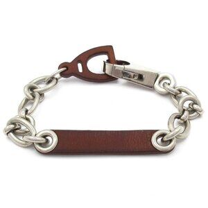 Hermes Bracelet Etelier Leather Dark Brown Silver Dark X